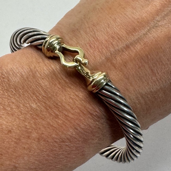 David Yurman 7mm Hook & Buckle Cable Cuff Bracelet .925 14K Gold Sz S - Picture 11 of 11
